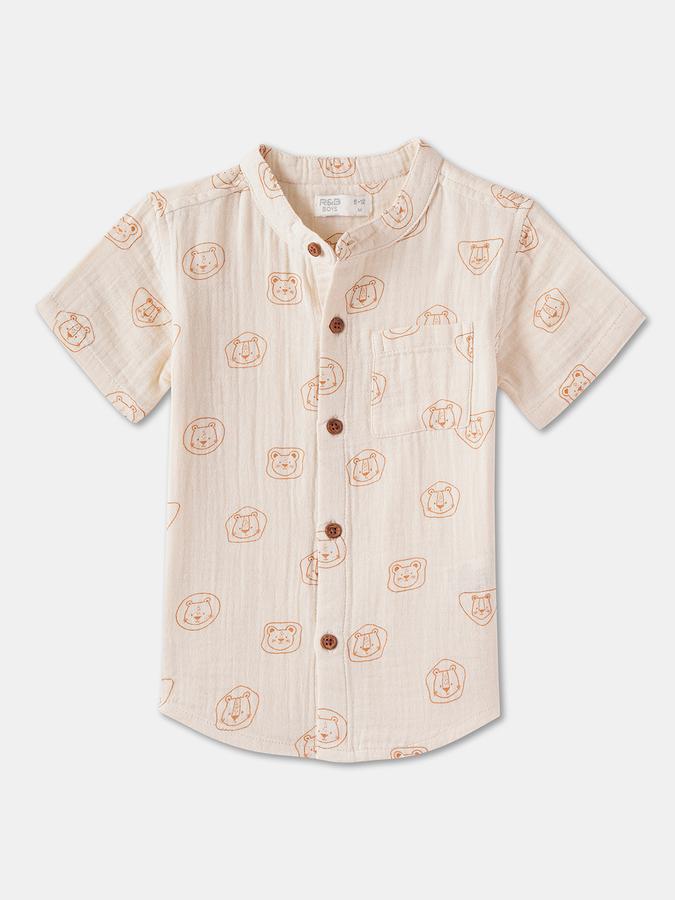 Boys Regular Fit Short Sleeve Mandarin Collar Shirt