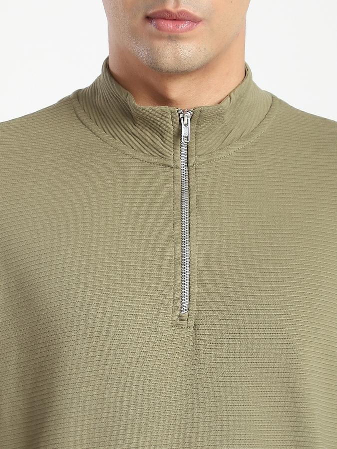 Men Cotton Blend Regular Fit Quarter Zip Solid Sweatshirt