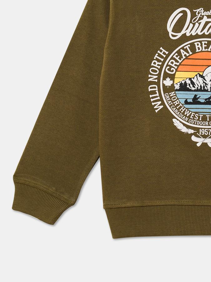 Boys Cotton Regular Fit Crew Neck Graphic Sweatshirt