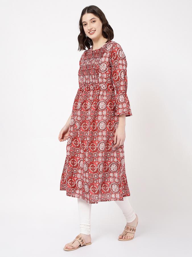 Women Cotton Regular Fit Keyhole Neck Printed Kurta