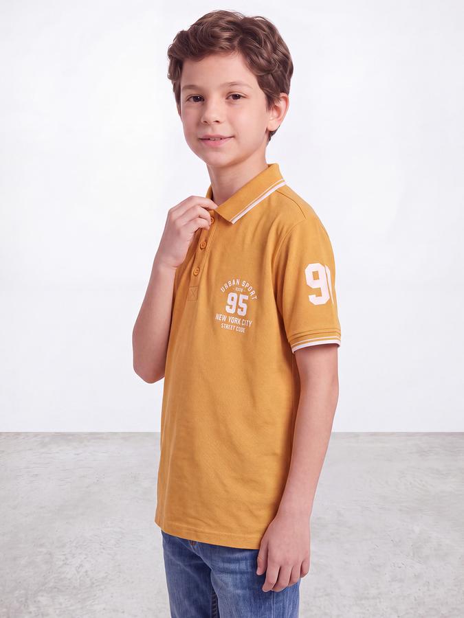 R&B Boys Mustard Collegiate Badge Printed Polo Collar Short Sleeves Pure Cotton T-shirt
