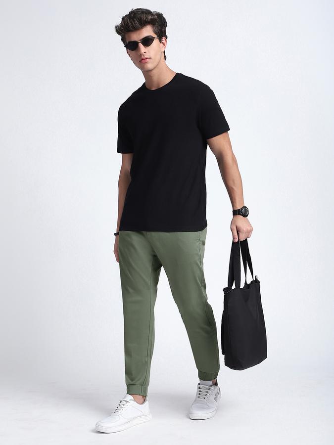 Men Cotton Blend Jogger Fit Drawstring Elastic Hem Pants