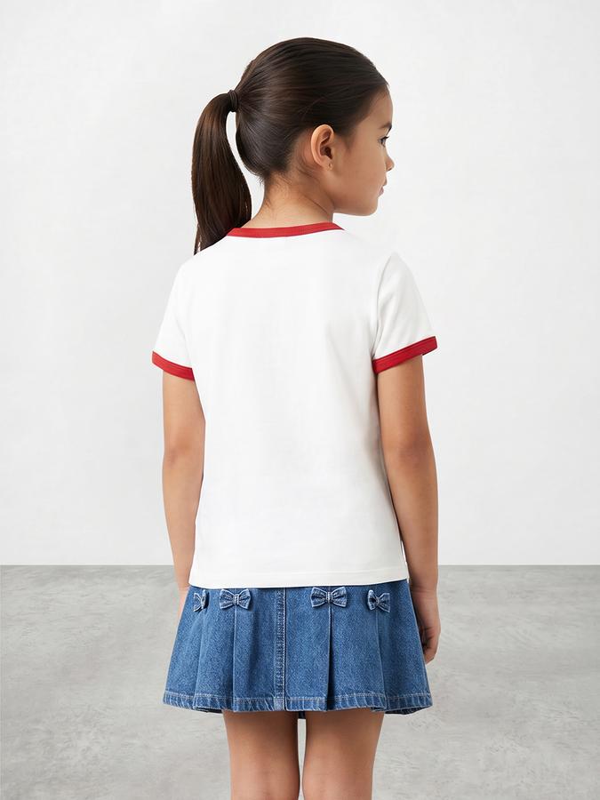 R&B Girls White Regular Fit Hello Kitty Printed Short Sleeve T-shirt