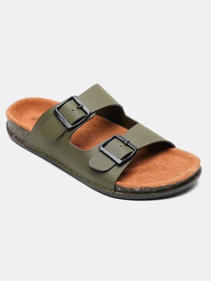 R&B Men Olive Solid Buckle Detailing Comfort Flat Sandals