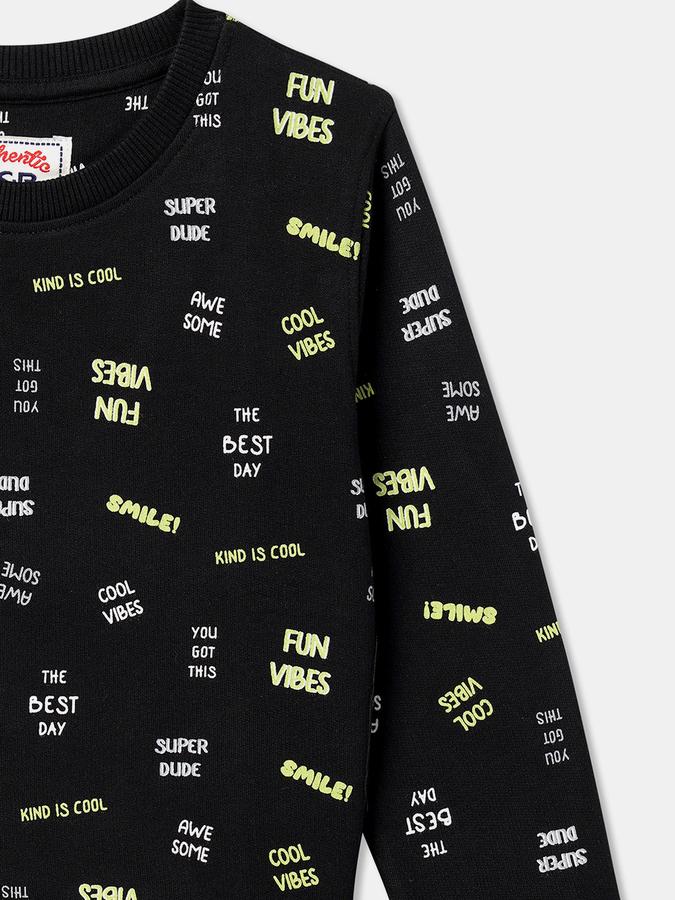 Boys Regular Fit Full Sleeve Crew Neck Text Print SweaT-Shirt