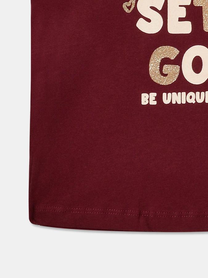 Girls Cotton Regular Fit Crew Neck Graphic T-shirt