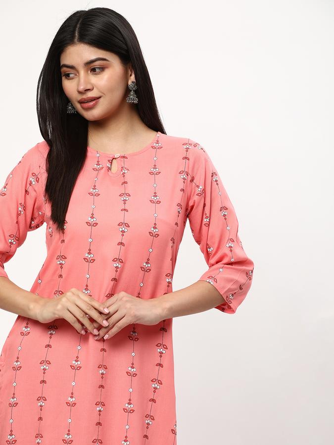 Women Rayon Regular Fit Keyhole Neck Printed Kurta