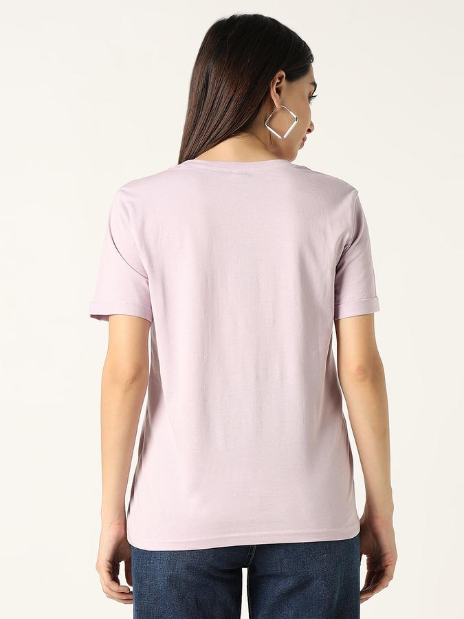 R&B Women Lilac Character Cat Graphic T-Shirt