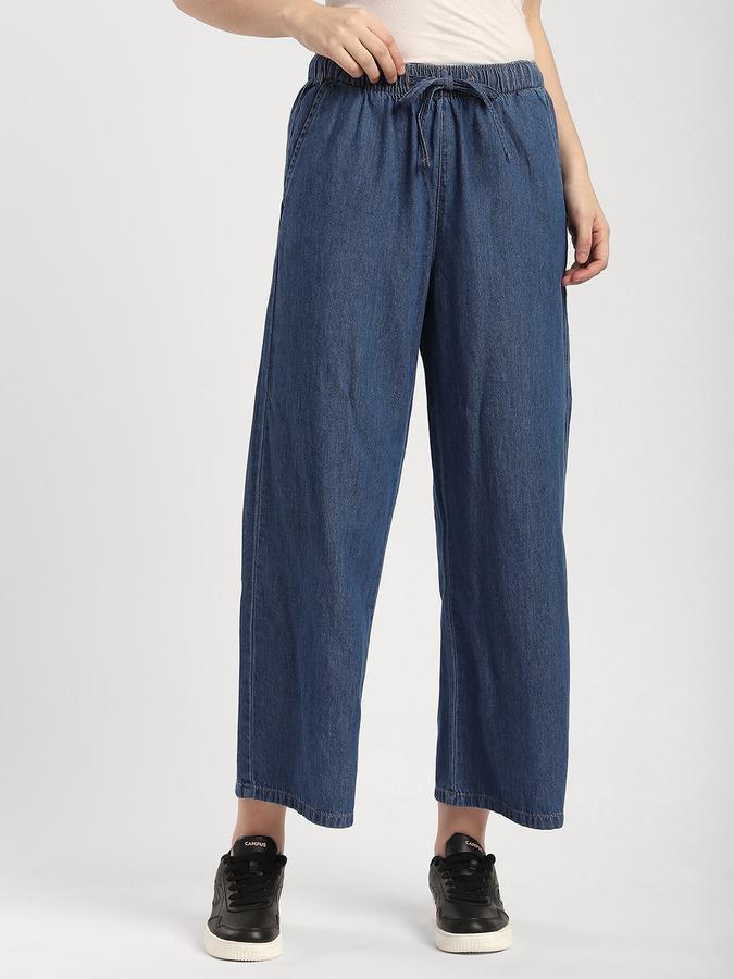 Women Cotton Relaxed Fit Mid Rise Elasticated Waist Jeans