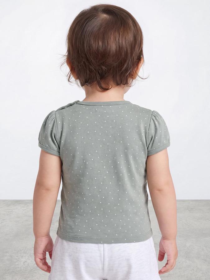 R&B Girls Green Typography Print Short Sleeves Round Neck Pure Cotton T-Shirt