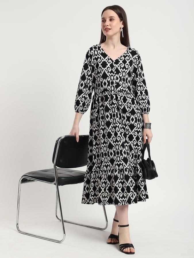 R&B Women Black Ikat Print Maxi Dress