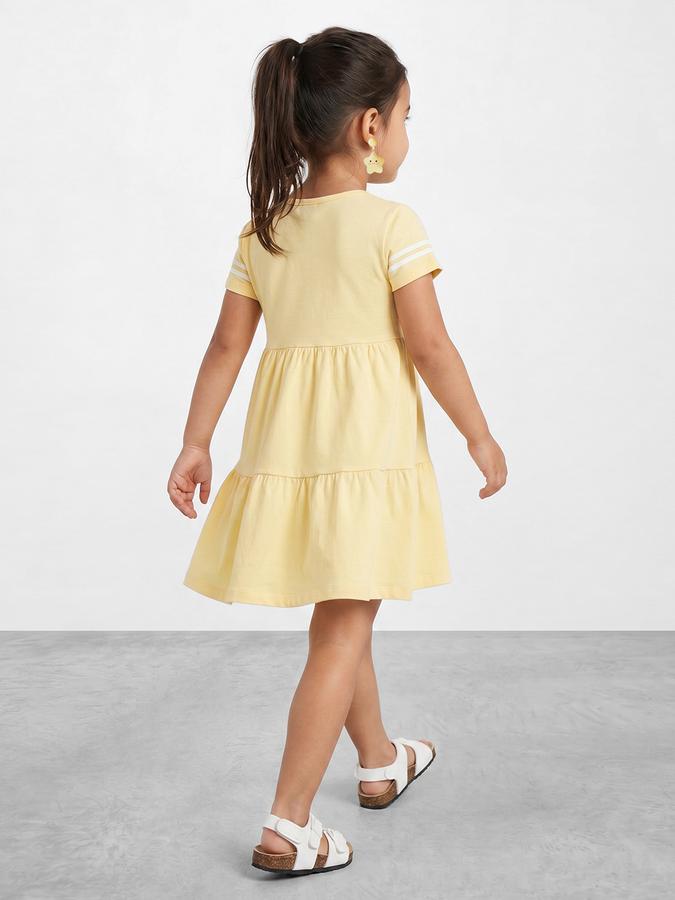 R&B Girl Yellow  Graphic Print Pure Cotton Short Sleeves Fit and Flare Dress