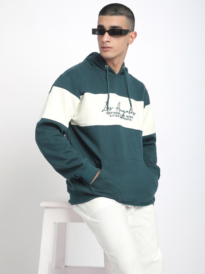 Men Fleece Regular Fit Hooded Colour-Block Sweatshirt
