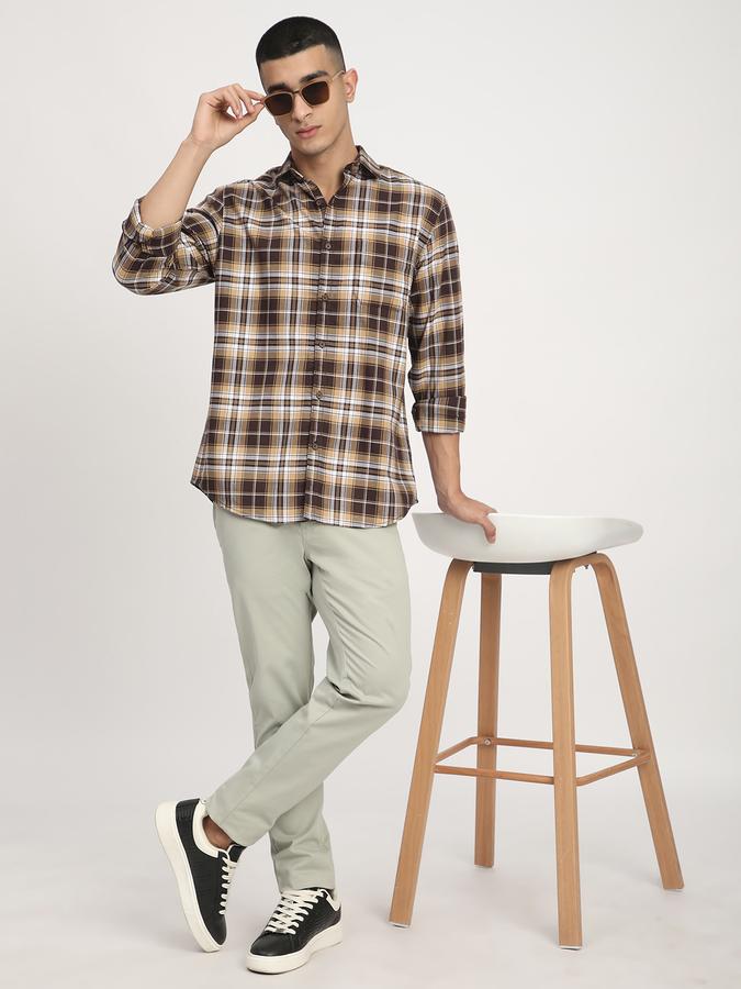 Checks Shirt with Revere Collar and Long Sleeves image number 1
