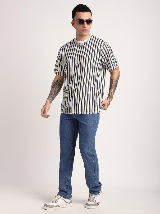 Men Cotton Regular Fit Crew Neck Striped T-shirt