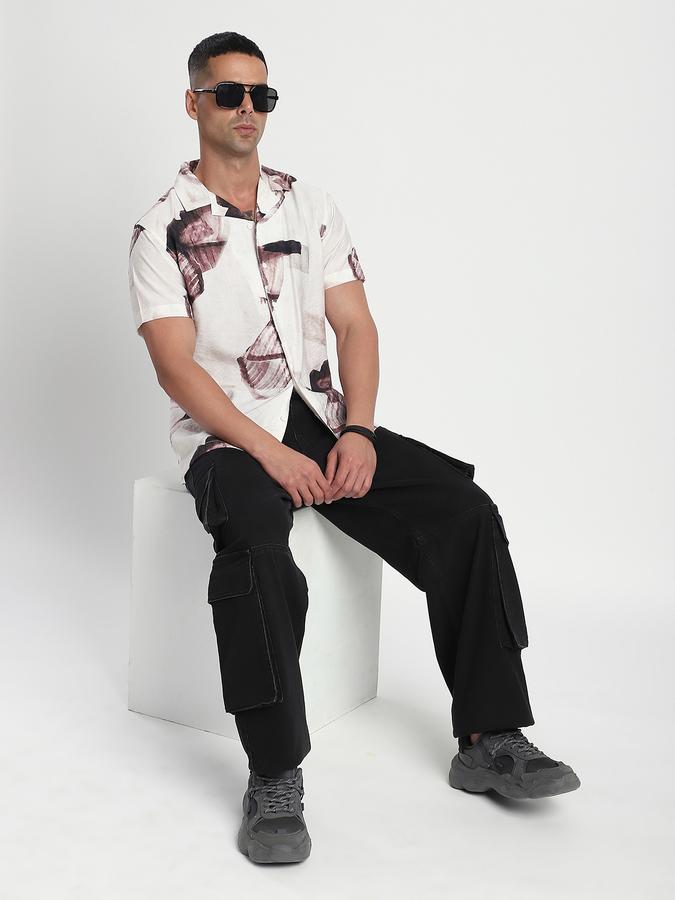 Men Viscose Relaxed Fit Cuban Collar Abstract Shirt