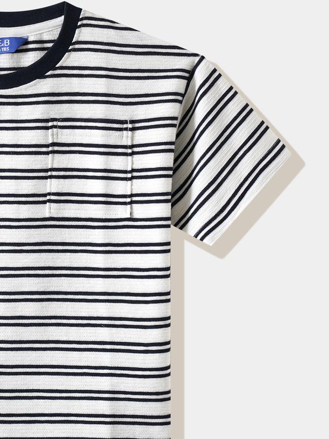 Boys Polyester Regular Fit Crew Neck Striped T-shirt