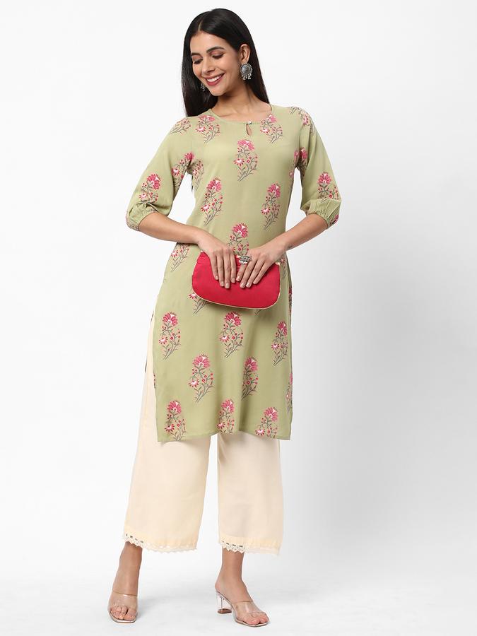 Women Floral Print No Darts Straight Kurta image number 1