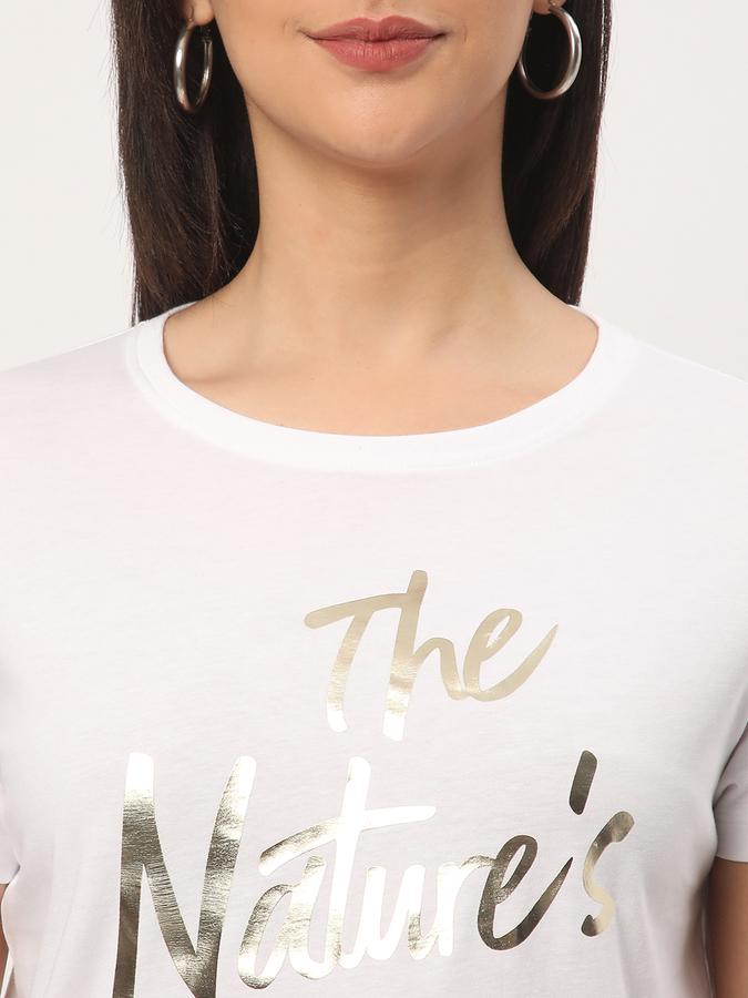 Women Cotton Regular Fit Crew Neck Slogan T-shirt