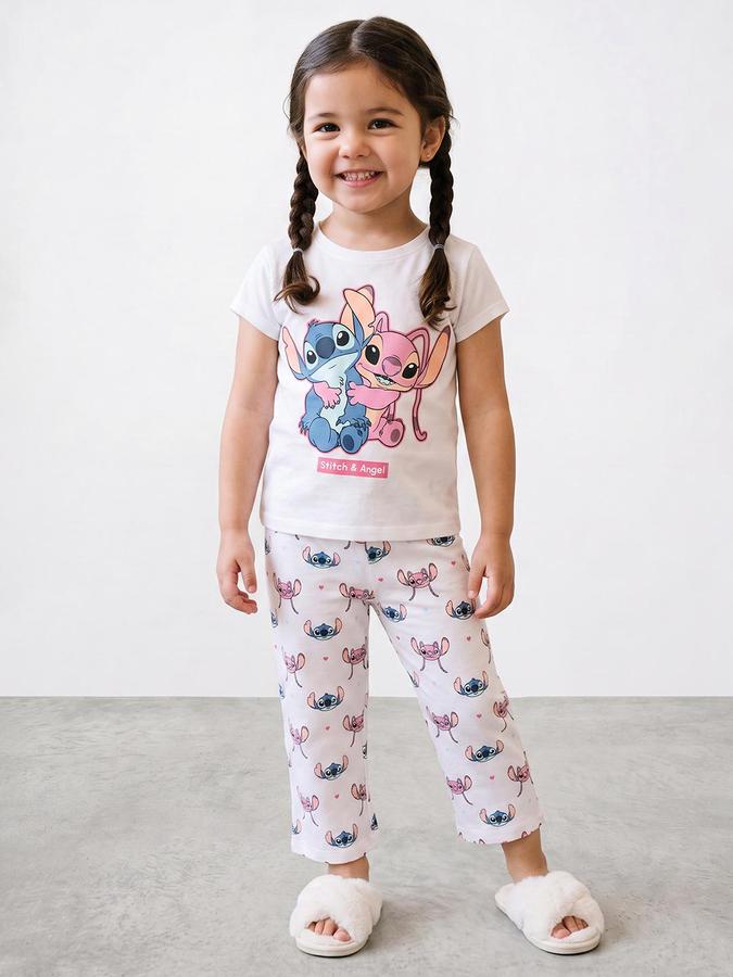 R&B Girls White Pure Cotton Stitch & Angel Print T-Shirt & Pant Night Suit
