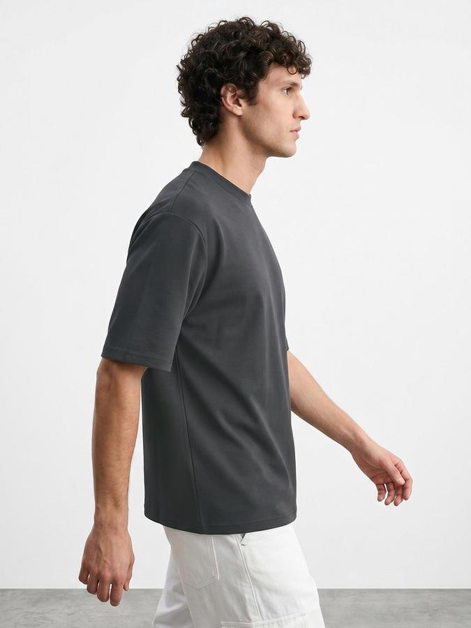 R&B Grey Men Solid Short Sleeves Tshirt