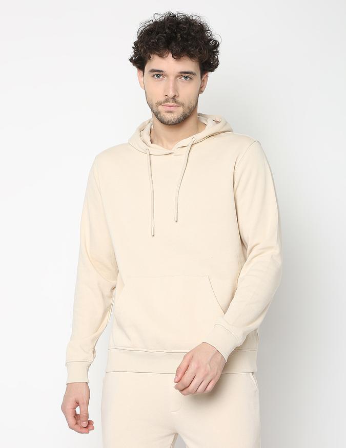 Men Fleece Regular Fit Hooded Solid Sweatshirt