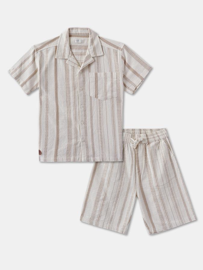 Boys Striped Short Sleeve Shirt with Shorts Fashion Set