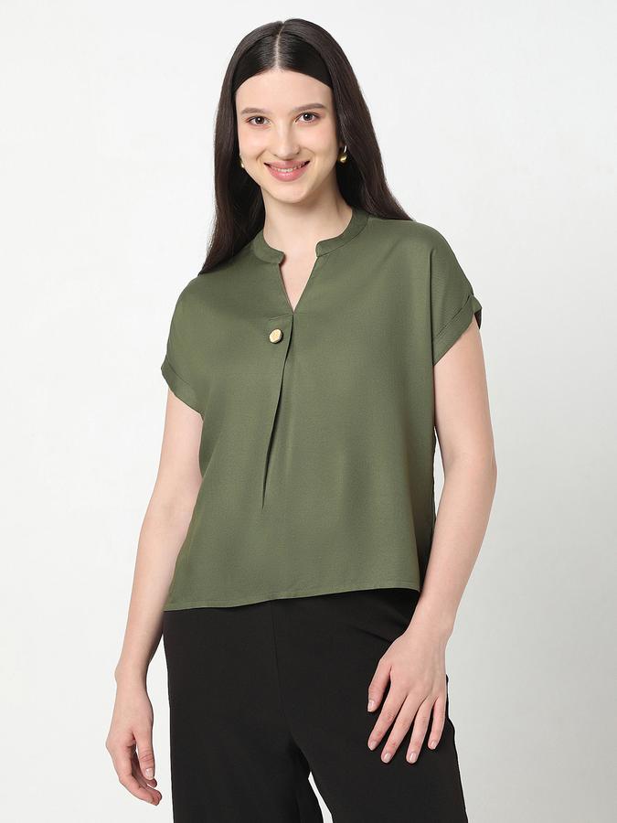 Women Viscose Regular Fit Mandarin Collar Solid Top