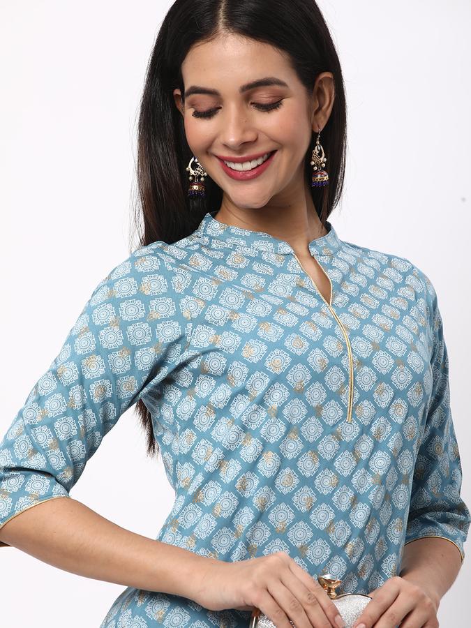 R&B Women's Printed Regular Straight Kurta 3-Q Sleeves