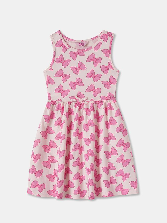 Girls Printed Short Sleeves Round Neck Regular Dress