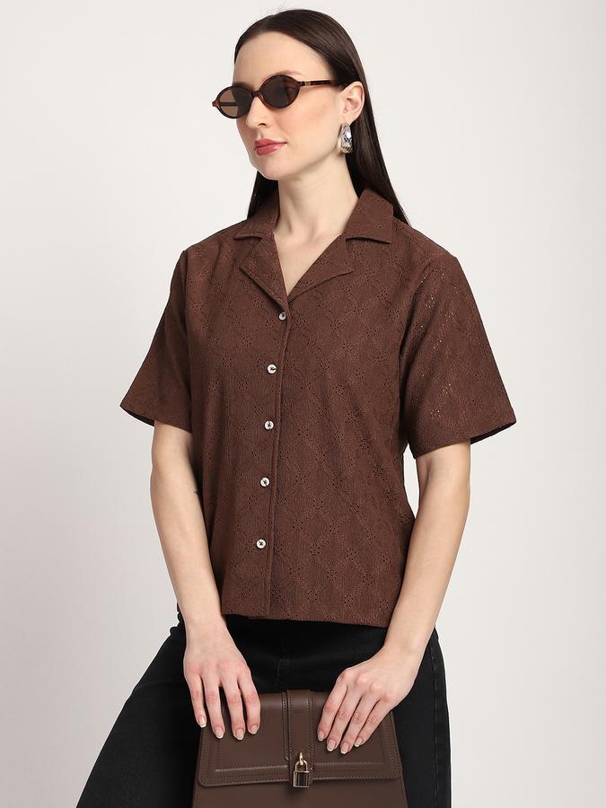R&B Women Brown Textured Shirt