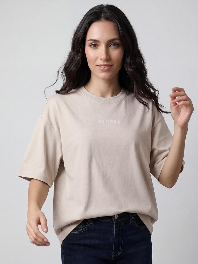 R&B Womens Grey Printed Round Neck Short Sleeves Tops 