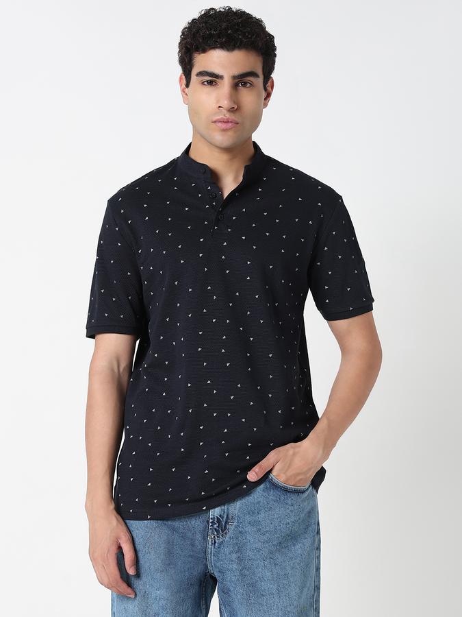 Printed Men Mandarin Collar T-Shirt image number 1