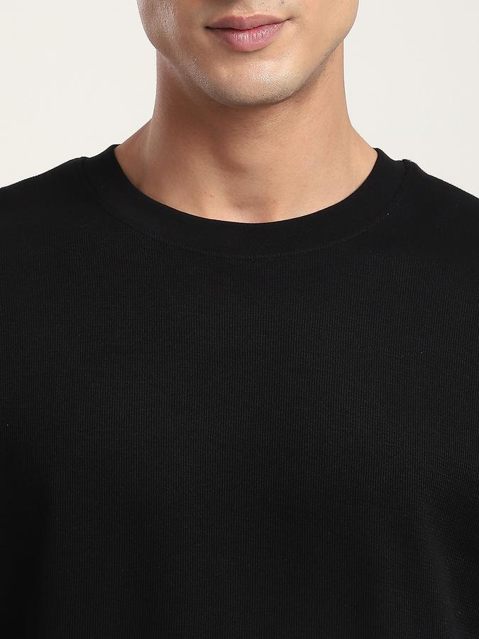 Men Cotton Loose Fit Crew Neck Ribbed T-shirt