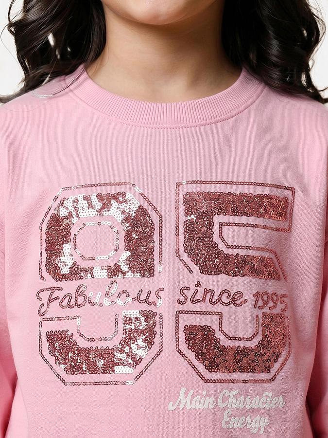 R&B Girls Pink Printed Long Sleeves Round Neck Sweatshirt& Joggers Set 