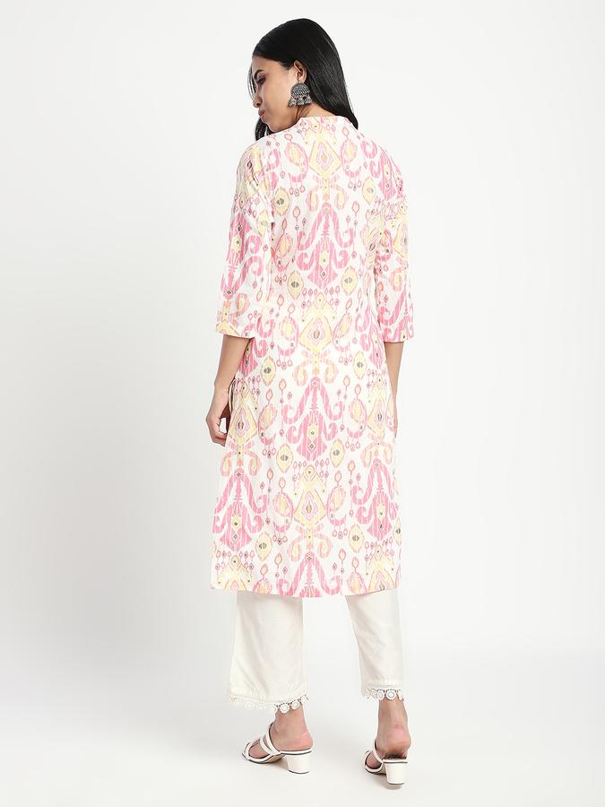 Women Cotton Regular Fit Mandarin Collar Printed Kurta