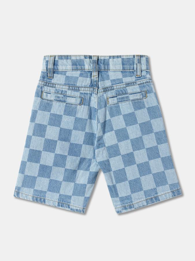 Boys Cotton Plaid Mid Rise Clean Hem Shorts