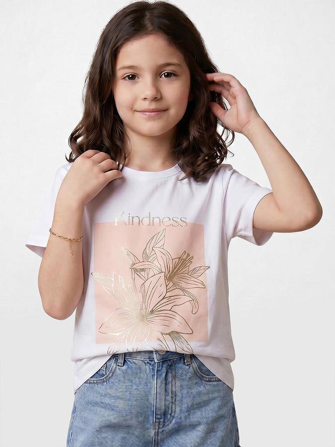 R&B White Girls Printed Short Sleeves Tshirt