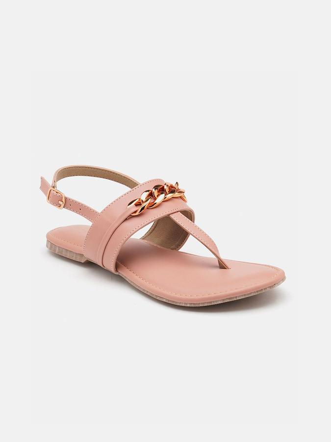R&B Women Peach Embellished Chain Detailing Back Strap Flats