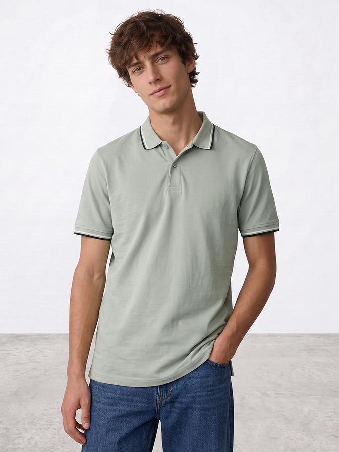 R&B Men Mint Textured Short Sleeves Polo Collar T-Shirt