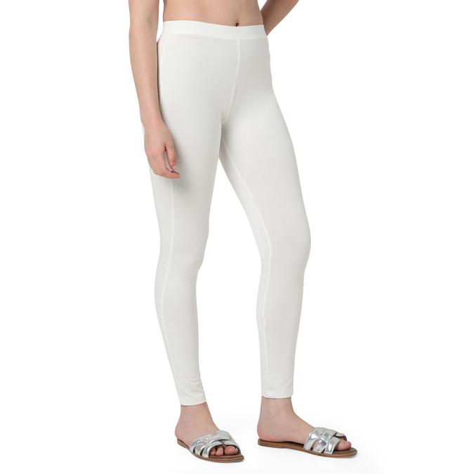 R&B Women Ivory Solid Leggings