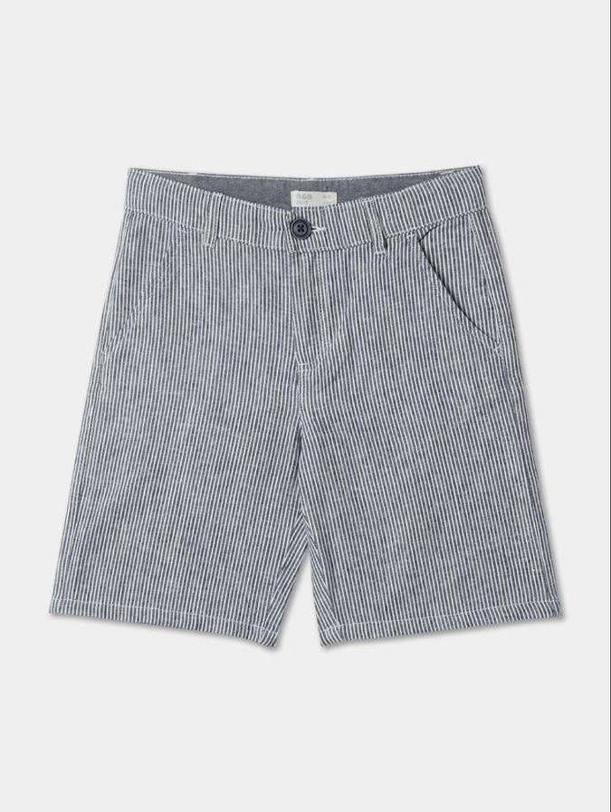 R&B Blue Regular Fit Mid-Rise Striped Boys Shorts