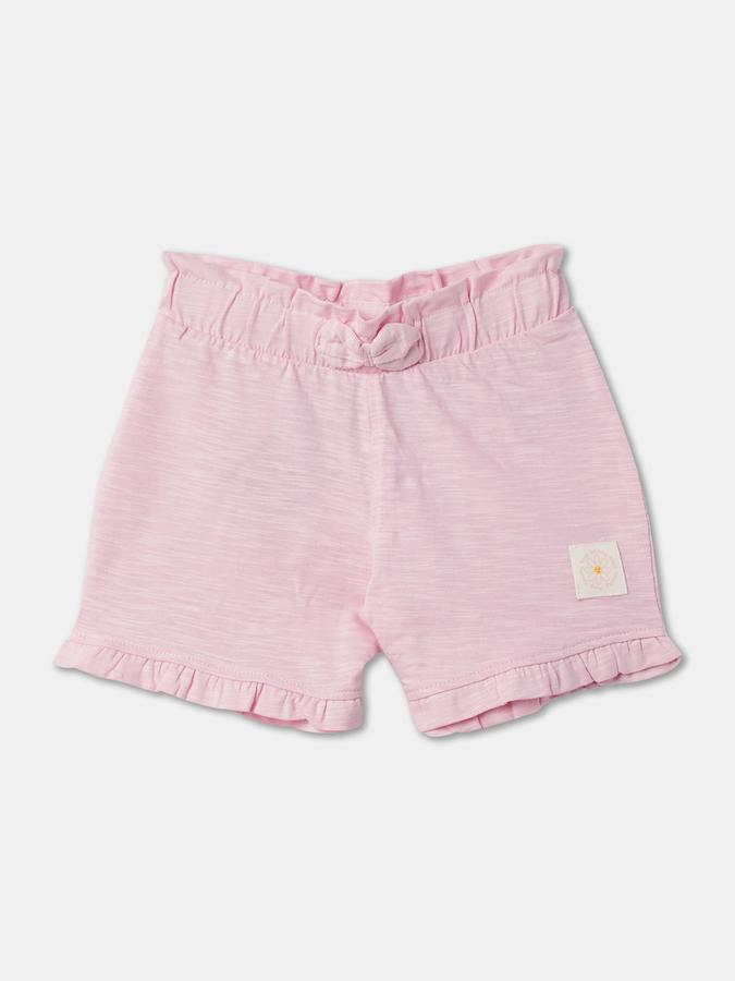 Girls Cotton Regular Fit Paperbag Waist Clean Hem Shorts