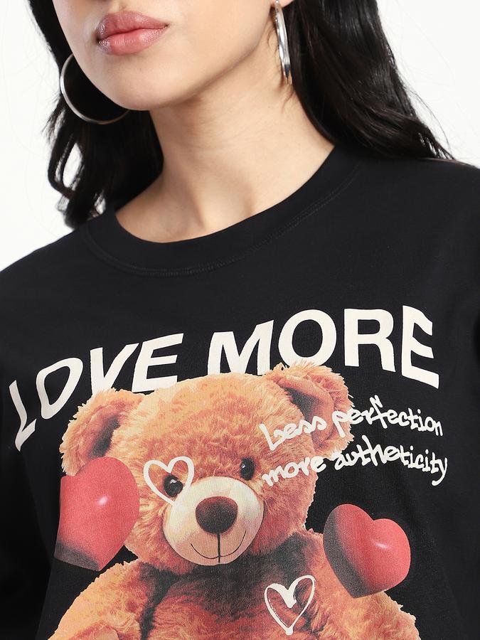 Women Cotton Oversized Fit Crew Neck Graphic T-shirt