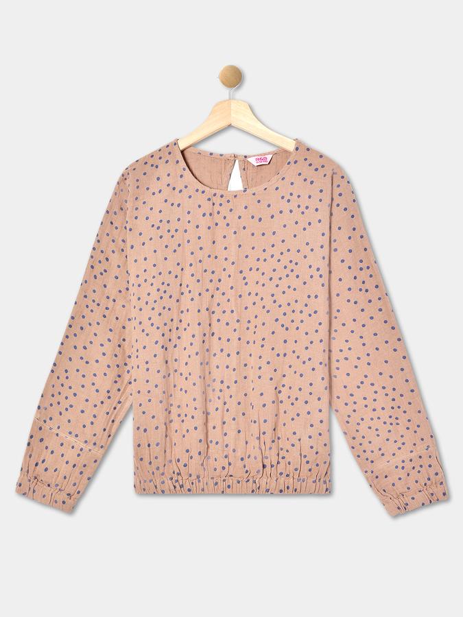 Girls Rayon Regular Fit Crew Neck Long Sleeve Polka Dot Top