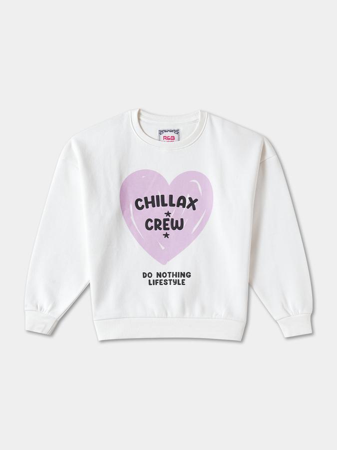 R&B Girls' White Printed Sweatshirt