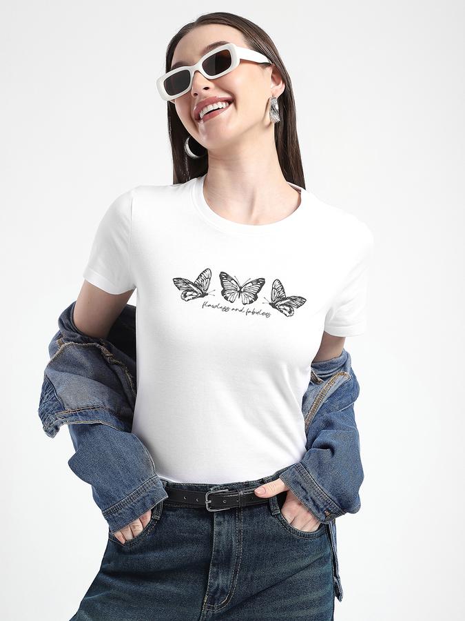 Women Cotton Regular Fit Crew Neck Graphic T-shirt