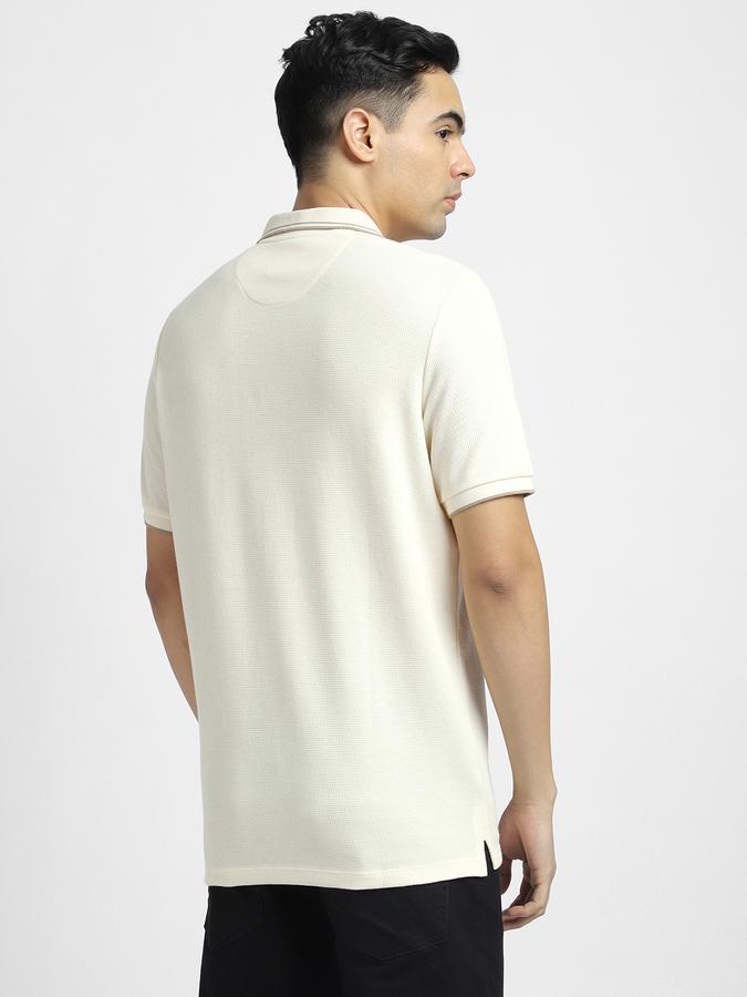 Men Cotton Blend Regular Fit Polo Neck Textured T-shirt