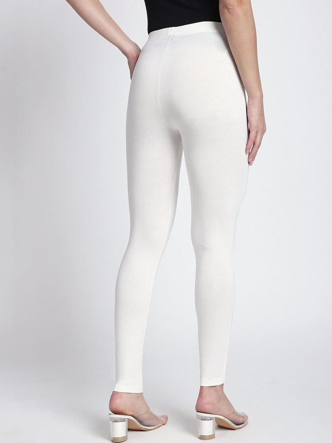 R&B Women Ivory Solid Leggings