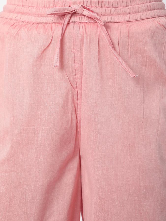 Women Cotton Blend Culottes Drawstring Embroidered Trousers